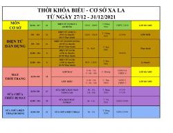 TRUNG TÂM DẠY NGHỀ THANH XUÂN THÔNG BÁO LỊCH HỌC TỪ 27/12/2021 ĐẾN 31/12/2021
