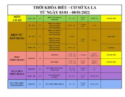 TRUNG TÂM DẠY NGHỀ THANH XUÂN THÔNG BÁO LỊCH HỌC TỪ 03/01/2022 ĐẾN 08/01/2022