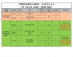 Trung tâm dạy nghề Thanh Xuân thông báo lịch học từ 14/03/2022 ĐẾN 20/03/2022