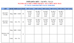 Thông báo lịch học từ 24/04 đến 29/4/2023